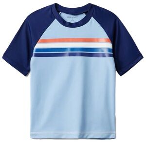 Janie and Jack Light Blue Rashguard with Navy Sleeves and Orange Stripe